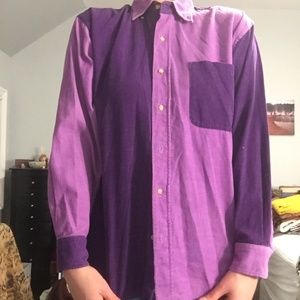 Funky Purple Corduroy Color Block Button Down